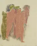 Walter Wörn, Stehende männliche Akte, 1947, Linocut in colours