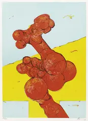 Rudolf Hoflehner, 2 Bll.: Figurale Komposition. Rote Figur, 1971, Etching and aquatint in colours