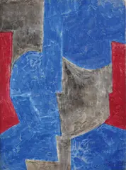 Serge Poliakoff, Composition bleue, rouge et noir, 1961, Gouache