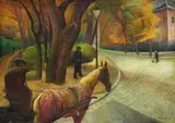 Albert Birkle, Kutsche am Zoo, 1923, Oil on cardboard