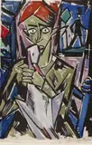 Otto Lange, Junge mit Gans, 1917, Woodcut in colours