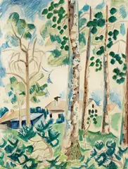 Häuser hinter Bäumen by Max Pechstein, 1919, Watercolour, sold Dec 2005
