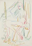 Zwei nackte Frauen im Wald by Ernst Ludwig Kirchner, 1926, Chalk drawing, sold Dec 2005