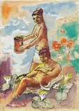 Max Pechstein, Das ferne Paradies (Südseemädchen in tropischer Landschaft), 1948, Watercolour