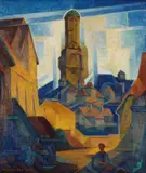 Heinrich Eberhard, Motiv aus Dillingen, 1915, Oil on cardboard
