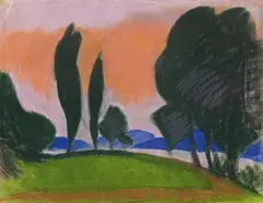William Straube, Landschaft mit Bäumen, 1915, Pastel