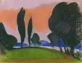 William Straube, Landschaft mit Bäumen, 1915, Pastel
