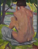 Hermann Mühlen, Rückenakt (Badende), 1930, Oil on canvas