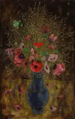Willi Müller-Hufschmid, Mohnblumenstrauß in blauer Vase, 1930, Oil on cardboard