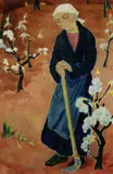 Hans Brasch, Alte Frau in Blütenbäumen, 1927, Oil on canvas