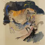 Walter Becker, Tiger mit Beute, 1919, Watercolour