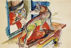 Walter Becker, Mann mit Hund, 1920, Watercolour
