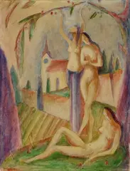Leo Leuppi, Drei Akte vor Landschaft, 1922, Oil