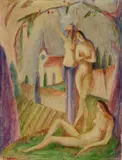 Leo Leuppi, Drei Akte vor Landschaft, 1922, Oil
