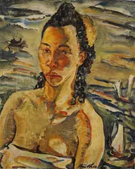 Julius Hüther, Weiblicher Halbakt (Mulattin), 1923, Gouache