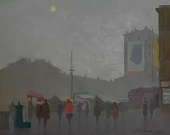 Antonio Calderara, Milano, Piazza C. Correnti nella nebbia, 1931, Oil on canvas