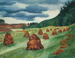Max Pechstein, Wiese mit Heuhocken, 1938, Watercolour