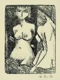 Otto Mueller, Mädchenakt vor dem Spiegel (Halbakt), 1924, Lithographie auf Bütten