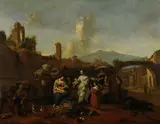 Hendrick Mommers, Markt in einer alten italienischen Stadt, Oil on canvas