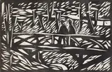 Holzbrücke im Walde by Ernst Ludwig Kirchner, 1906, Linocut, sold Oct 2005