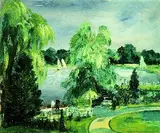 Park und Terrasse am See by Franz Heckendorf, 1929, Oil on panel, sold Oct 2005