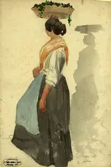 Henri Harpignies, Korbträgerin aus Capri, 1851, Watercolour