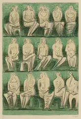 Seated Figures by Henry Moore, 1957, Lithograph in colours, sold Oct 2005