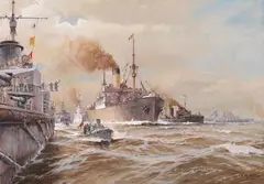 Willy Stöwer, Kaiserliche Kriegsflotte - Begrüßung auf See, 1916, Tempera