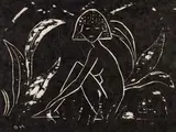 Otto Mueller, Mädchen zwischen Blattpflanzen (Mädchen im Schilf). 1912, Woodcut