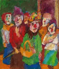 Wilhelm Grimm, Gruppe mit Maske und Blumenhut, 1980, Egg tempera