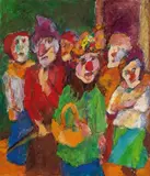 Wilhelm Grimm, Gruppe mit Maske und Blumenhut, 1980, Egg tempera