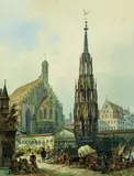 Friedrich Perlberg, Nürnberg (Ansicht der Liebfrauenkirche mit dem Schönen Brunnen), Watercolour