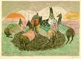 Zoran Mušič, Spielende Pferde, 1949, Lithograph in colours