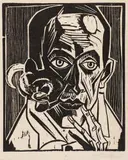 Max Pechstein, Selbstbildnis mit Pfeife, 1921, Woodcut