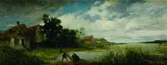 Franz Friedbichler, Zwei Fischer am See, Oil on panel