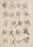 Leonardo da Vinci, Grotesken: 20 Brustbilder im Profil auf einem Blatt, Pen and Indian ink drawing