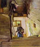 Ernst Liebermann, Mädchen auf der Treppe, 1913, Oil on canvas