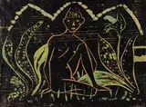Otto Mueller, Knabe zwischen Blattpflanzen (Knabe im Schilf). 1912, Woodcut