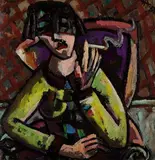 Herbert Helmert, Porträt einer Frau mit Zigarette, 1954, Oil on fibreboard