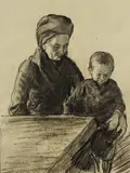 Otto Heinrich Engel, Friesische Mutter und Sohn, Charcoal drawing