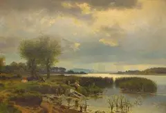 Max Schmidt, Feuchter Sommertag an einem See, Oil on canvas