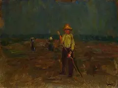 Fritz Flinte, Landarbeiter bei Prerow, 1909, Oil on cardboard