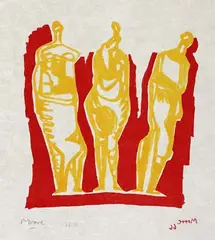 Three standing figures by Henry Moore, 1966, Lithograph in colours, sold Oct 2005