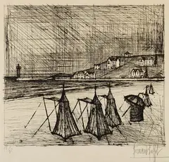 Bernard Buffet, Plage, 1957, Drypoint