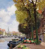 Heinrich Hermanns, Blumenmarkt in Amsterdam mit dem Munt Turm