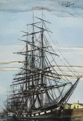 T. Lux Feininger, Clippership "Black Lord" 1874, 1930, Chalk drawing