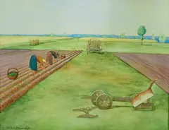 Gustav Wunderwald, Zwei Bäuerinnen bei der Feldarbeit, Watercolour