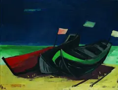 Horst Strempel, Boote am Strand, 1949, Oil on canvas
