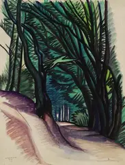 Max Olderock, Waldweg (Alstertal), 1919, Gouache