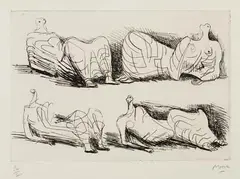 Four draped reclining figures by Henry Moore, 1967, Etching, sold Oct 2005